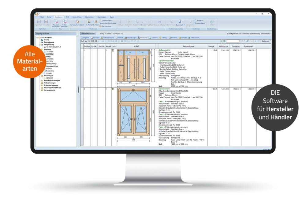 Klaes ist die Handwerkersoftware für den Fenster- und Türenbau - Screenshot Fensterkonstruktion holz